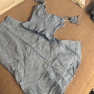 Blue Smocked Top and Skirt Set